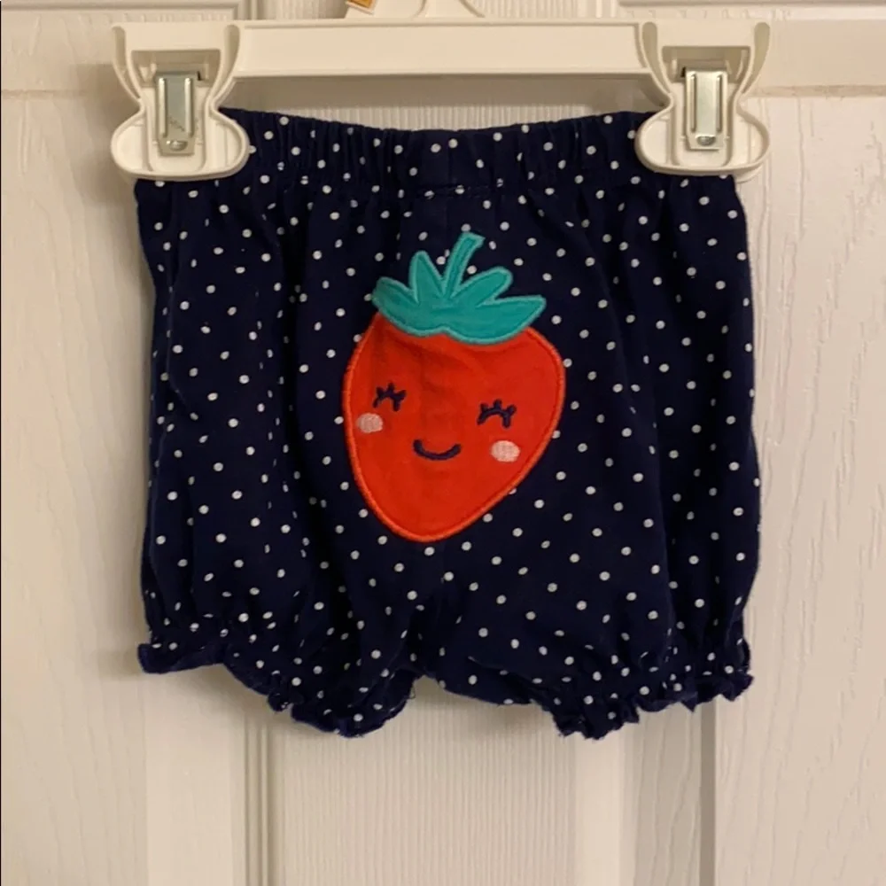 Carter’s Blue Polka Dot Cotton Bloomers Red Strawberry on Backside Size 9 mo